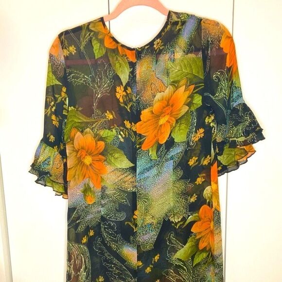 SHEER Floral Ruffle Flounce Sleeve  Dress - Picture 3 of 6